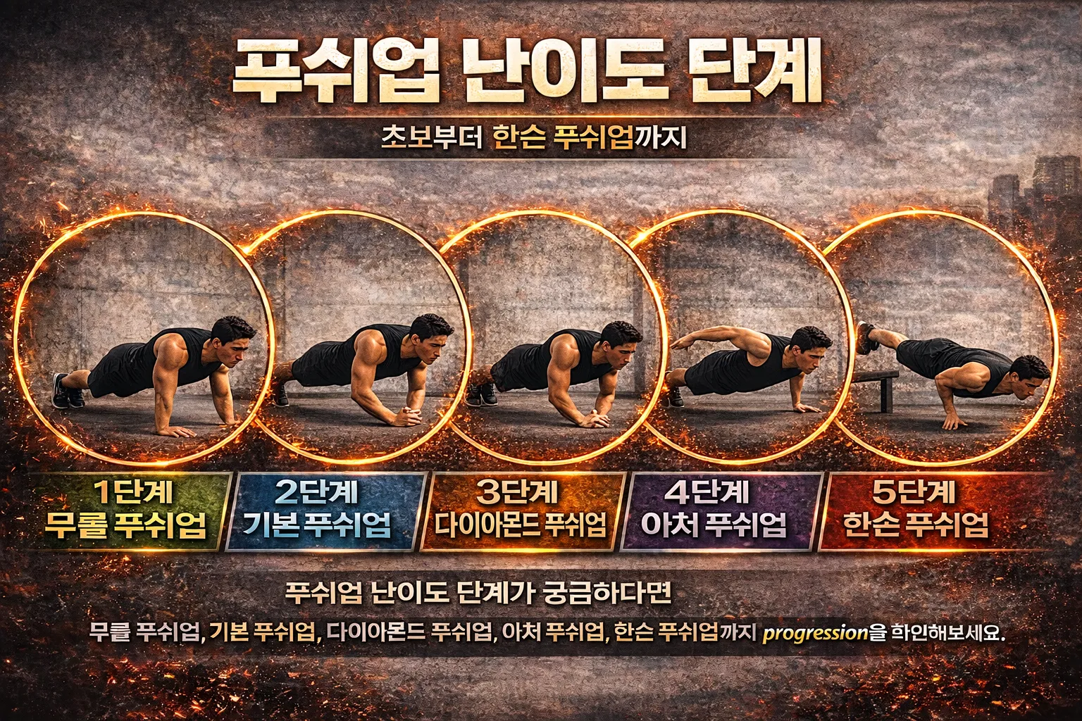 푸쉬업 난이도 단계: 초보부터 한손 푸쉬업까지