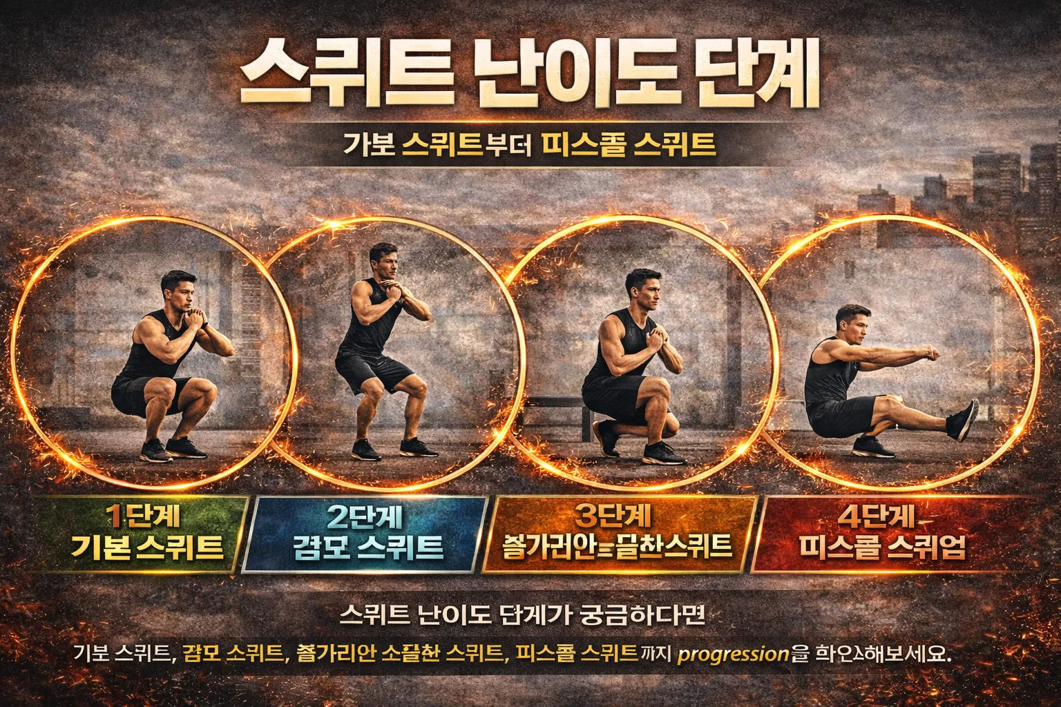 스쿼트 난이도 단계: 기본 스쿼트부터 피스톨 스쿼트까지